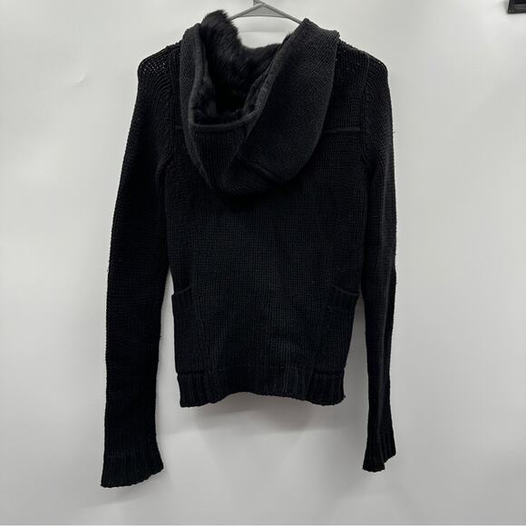 Theory Wool Cashmere Rabbit Fur Black Knit Toggle‎ Front Sweater Cardigan Sz XS - Picture 2 of 10